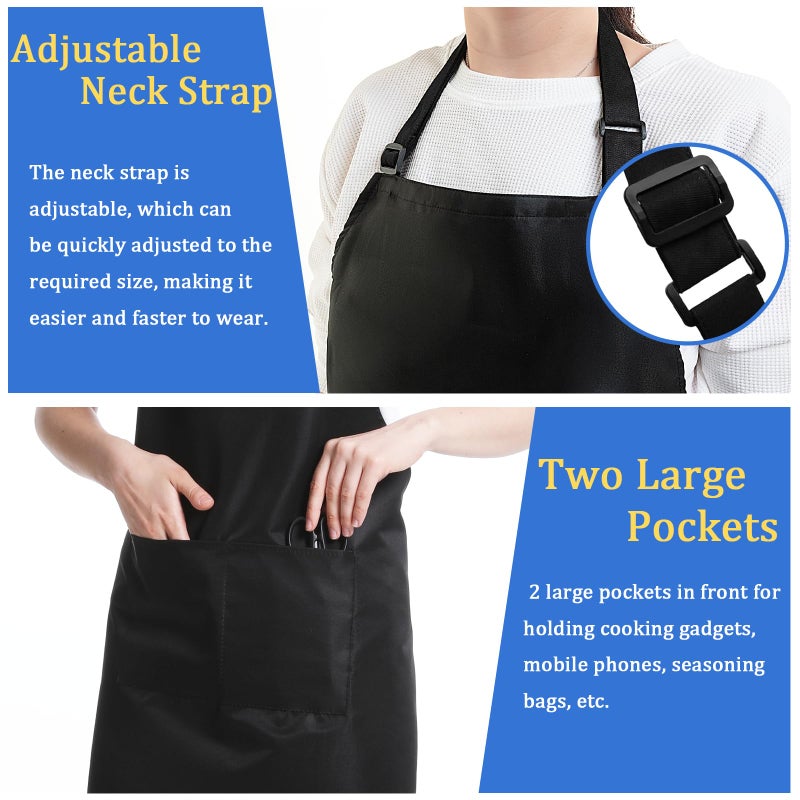 FunChaos 4 Pack Chef Apron  Adjustable Apron with 2 Pockets  Unisex Personalised Apron for Cooking  Kitchen  Restaurant (Black) - Image 3